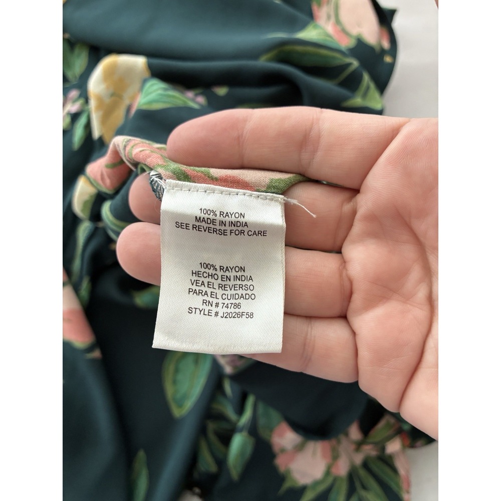 Patrons Of Peace Green Tropical Floral Pull On Maxi Skirt Sz M Side Slit Resort - Picture 4 of 8